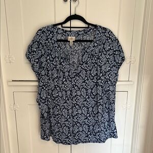 St. John's Bay Navy and Light Blue Floral V-Neck Blouse
